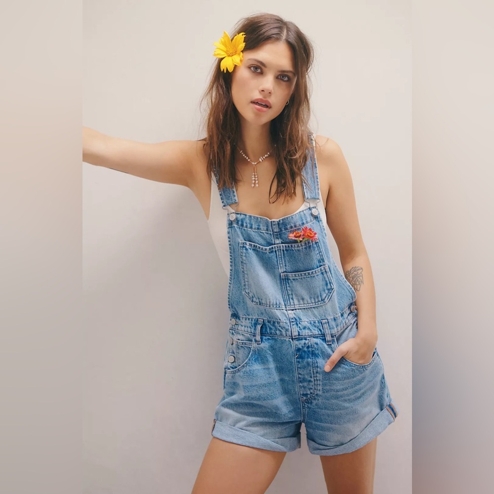 Free People We The Free Ziggy Shortalls - Light Blue (LARGE)